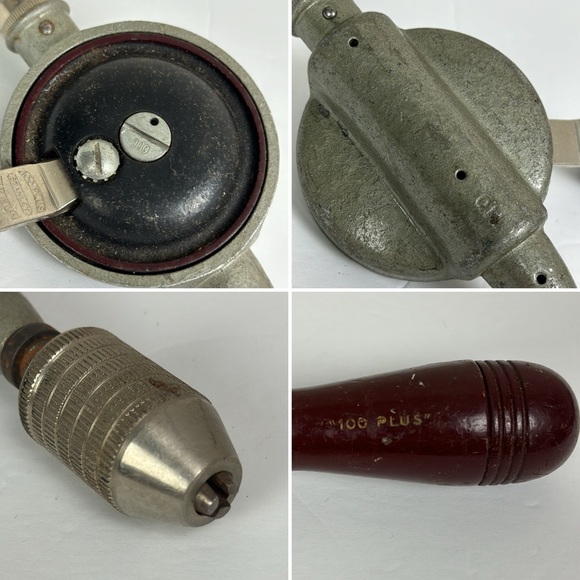 Vtg Stanley 100 Plus Hand Crank Drill USA 1610 eggbeater style tool garage cave - Picture 11 of 11